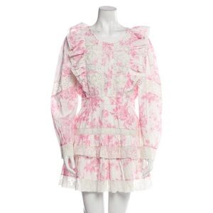 LoveShackFancy Pink and White Floral Mini Dress